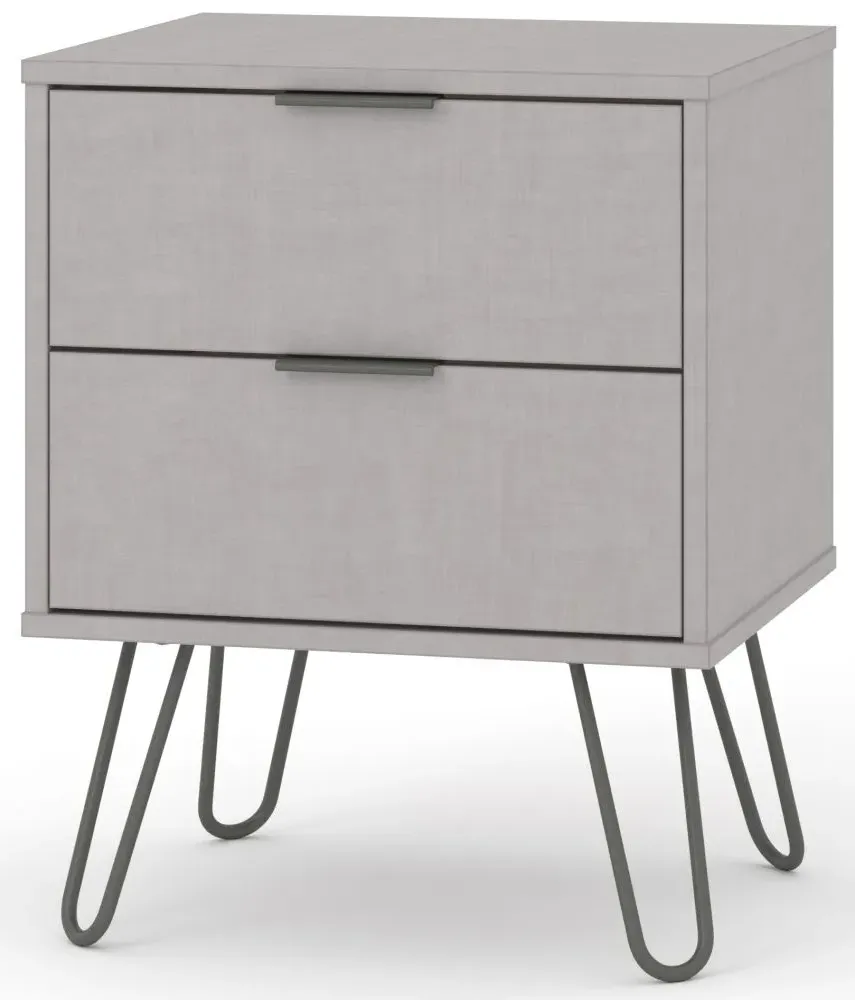 Alaska 2 Drawer Bedside Cabinet with Hairpin Legs - Grey