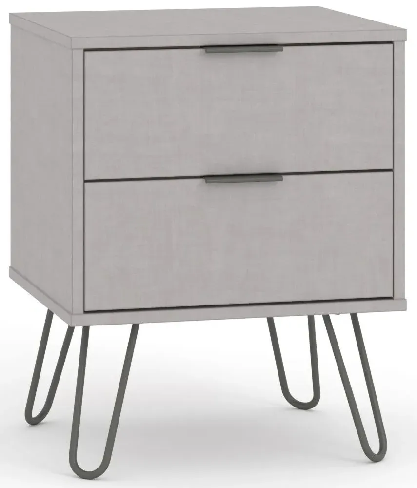 Alaska 2 Drawer Bedside Cabinet with Hairpin Legs - Grey