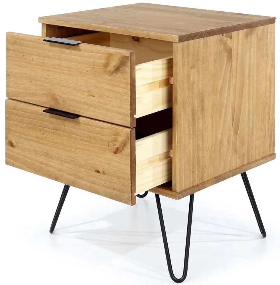 Alaska 2 Drawer Bedside Cabinet with Hairpin Legs - Pine