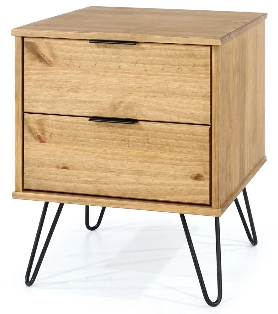 Alaska 2 Drawer Bedside Cabinet with Hairpin Legs - Pine