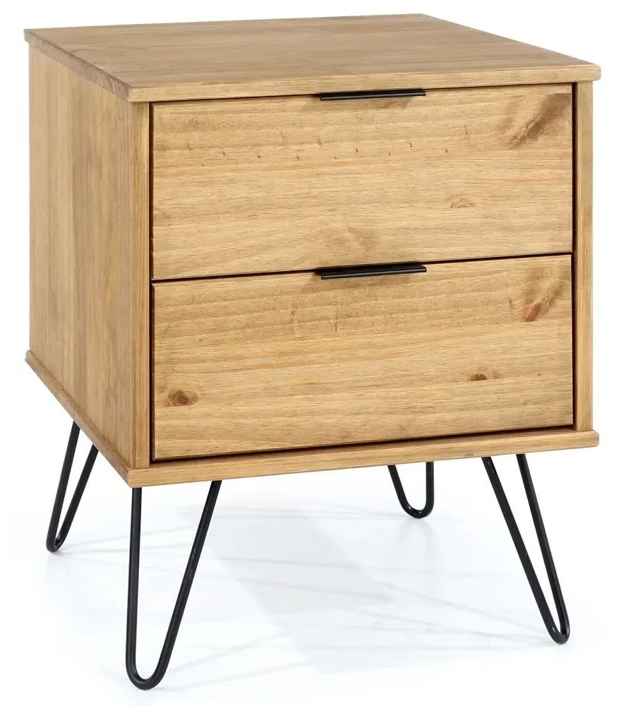 Alaska 2 Drawer Bedside Cabinet with Hairpin Legs - Pine