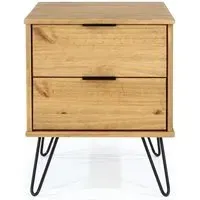Alaska 2 Drawer Bedside Cabinet with Hairpin Legs - Pine