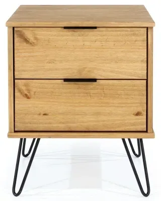 Alaska 2 Drawer Bedside Cabinet with Hairpin Legs - Pine