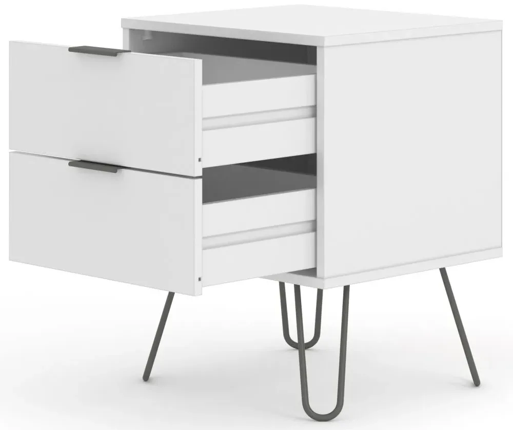 Alaska 2 Drawer Bedside Cabinet with Hairpin Legs - White