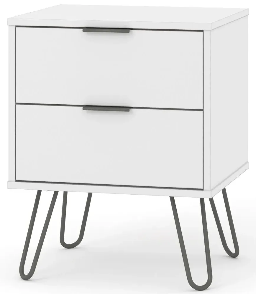 Alaska 2 Drawer Bedside Cabinet with Hairpin Legs - White