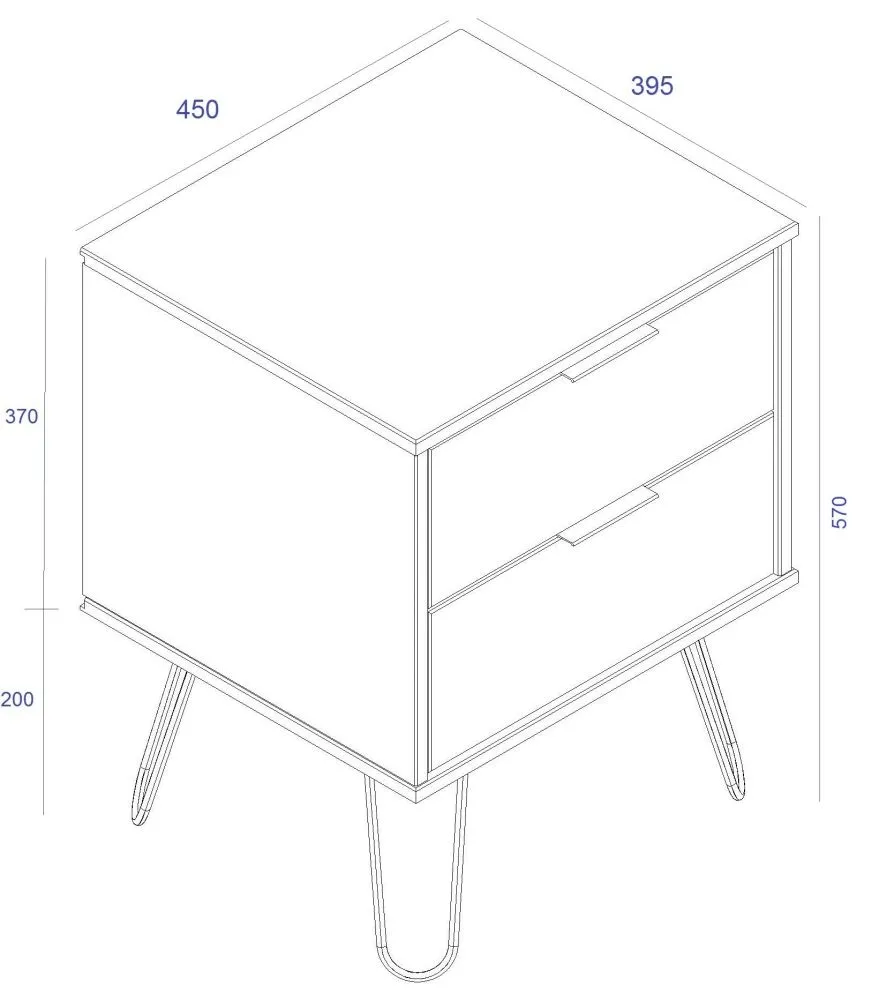 Alaska 2 Drawer Bedside Cabinet with Hairpin Legs - White