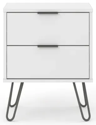 Alaska 2 Drawer Bedside Cabinet with Hairpin Legs - White