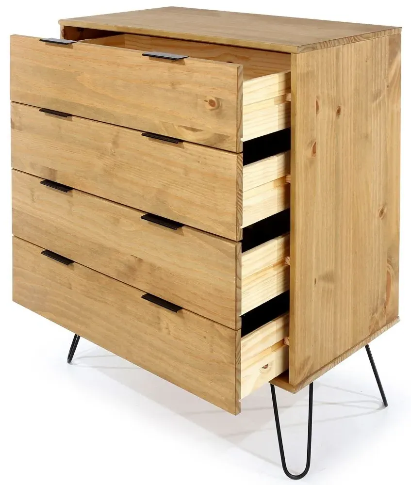 Alaska 4 Drawer Chest with Hairpin Legs - Waxed Pine