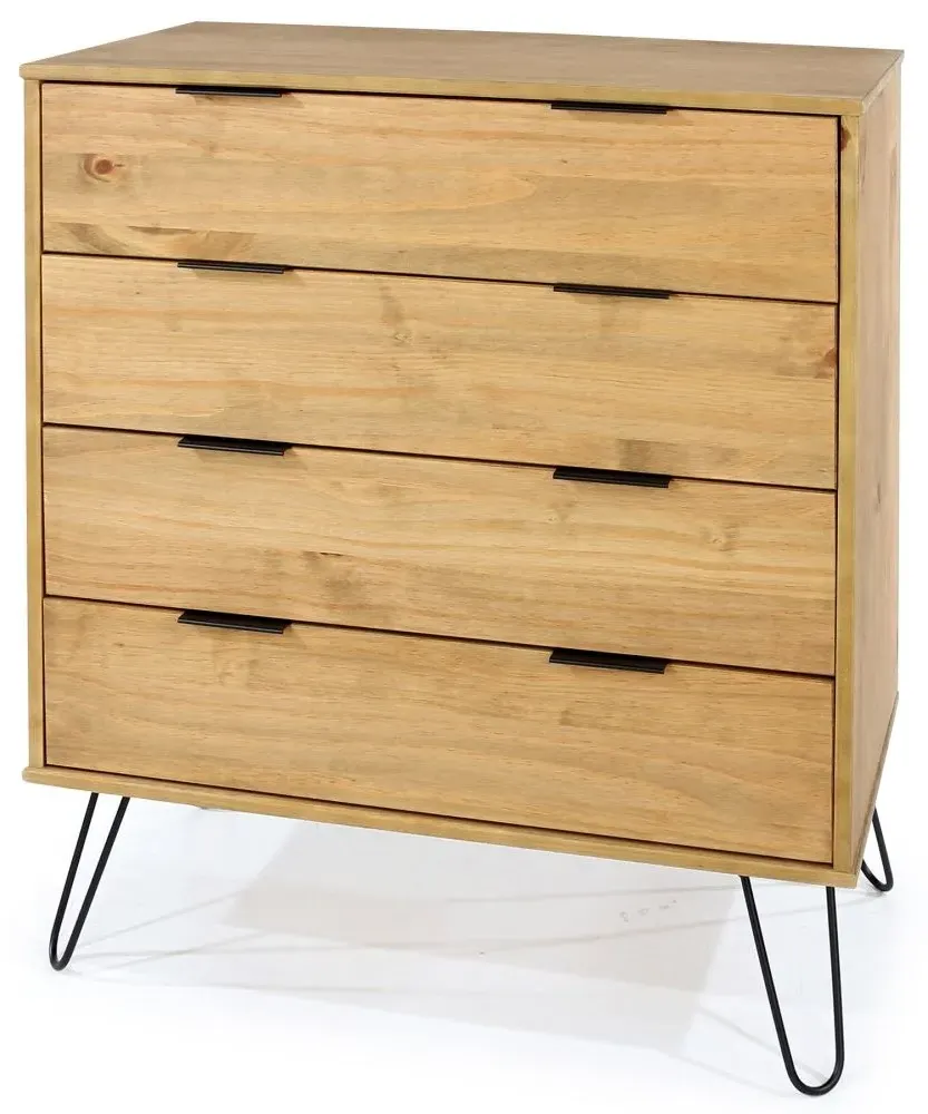 Alaska 4 Drawer Chest with Hairpin Legs - Waxed Pine