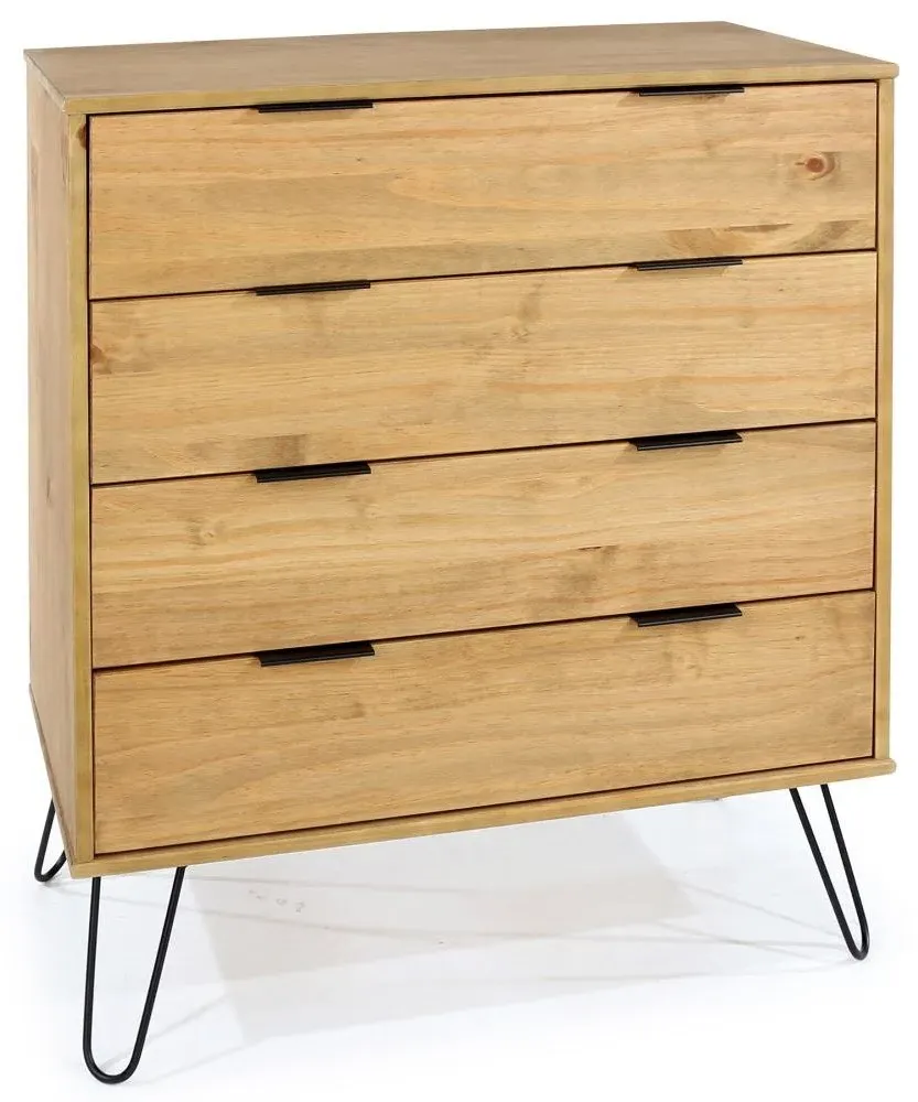 Alaska 4 Drawer Chest with Hairpin Legs - Waxed Pine