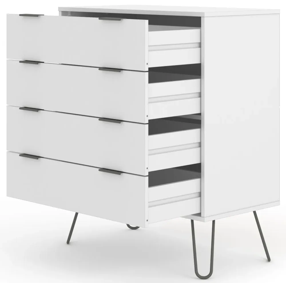 Alaska 4 Drawer Chest with Hairpin Legs - White