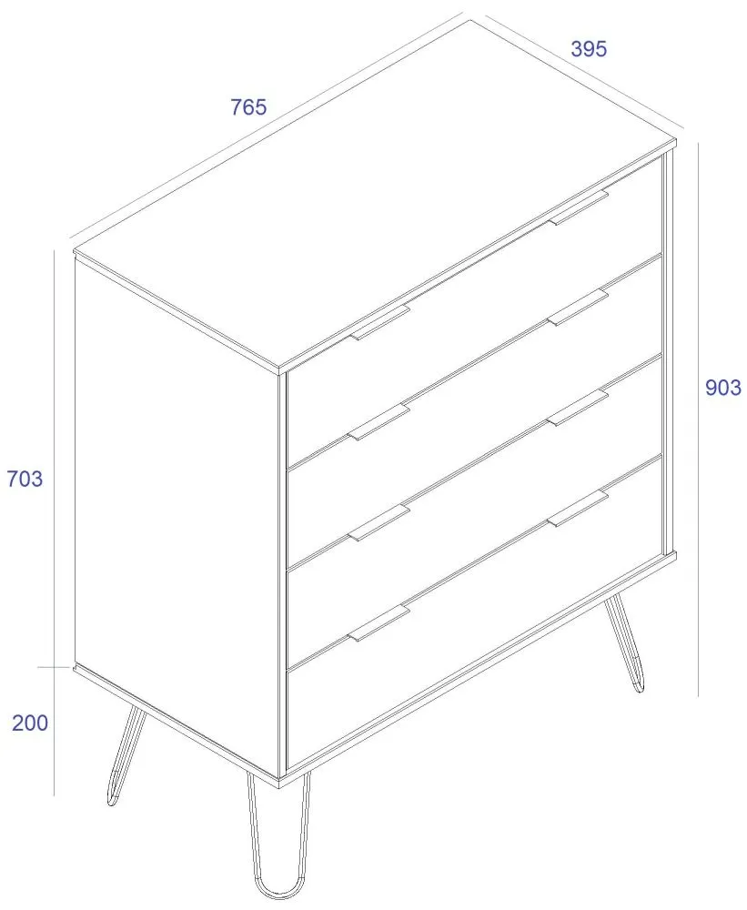 Alaska 4 Drawer Chest with Hairpin Legs - White