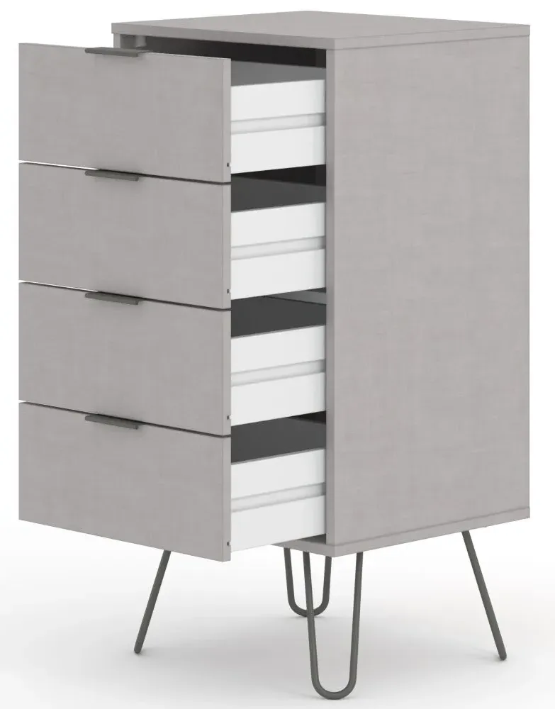 Alaska 4 Drawer Narrow Chest with Hairpin Legs - Grey