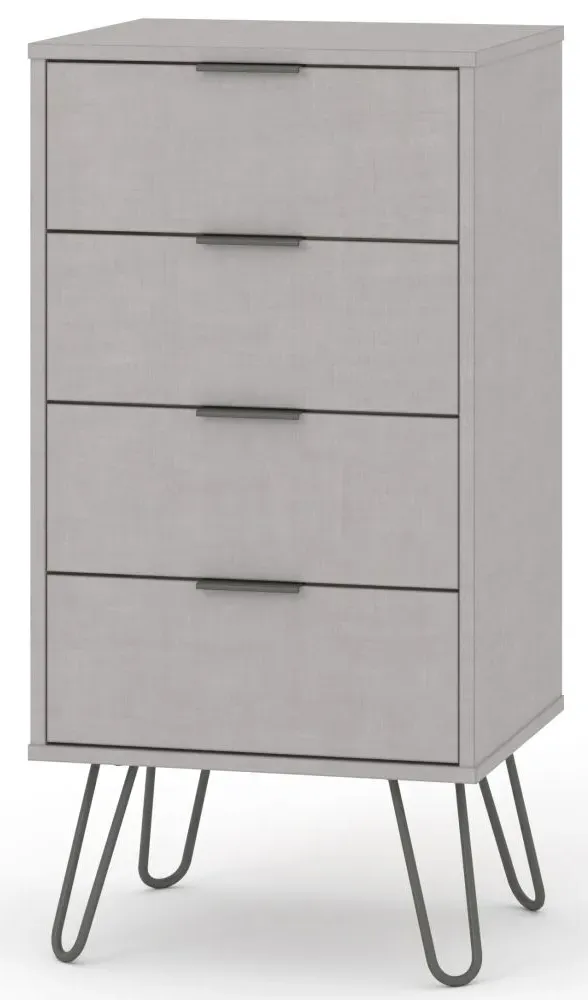 Alaska 4 Drawer Narrow Chest with Hairpin Legs - Grey