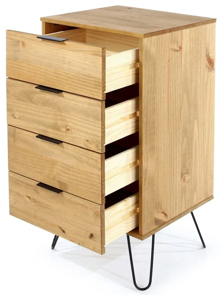 Alaska 4 Drawer Narrow Chest with Hairpin Legs - Pine