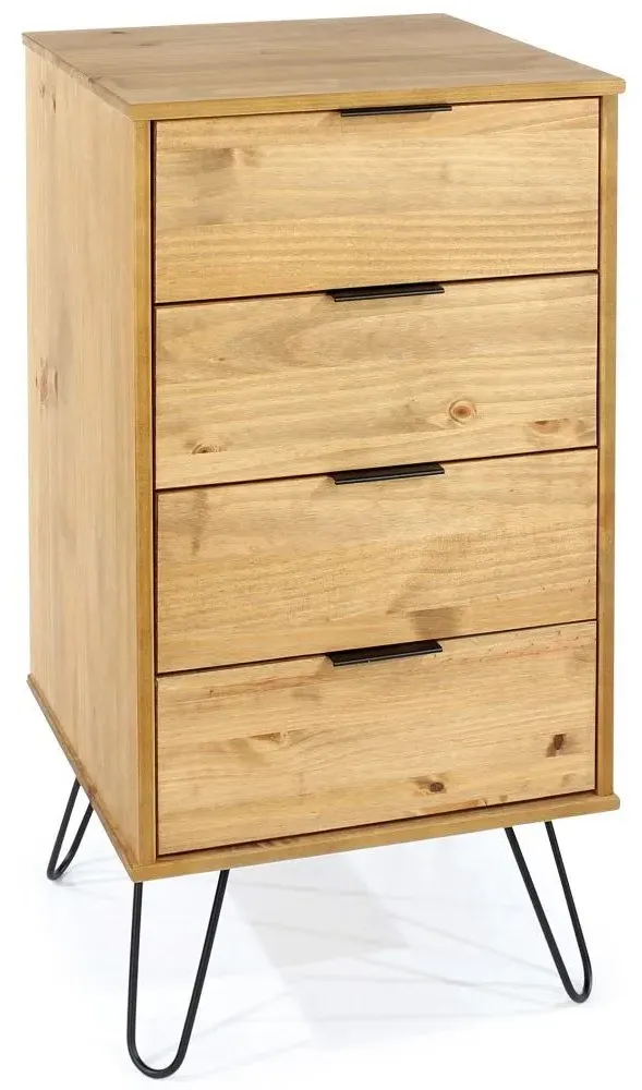 Alaska 4 Drawer Narrow Chest with Hairpin Legs - Pine