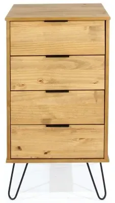 Alaska 4 Drawer Narrow Chest with Hairpin Legs - Pine