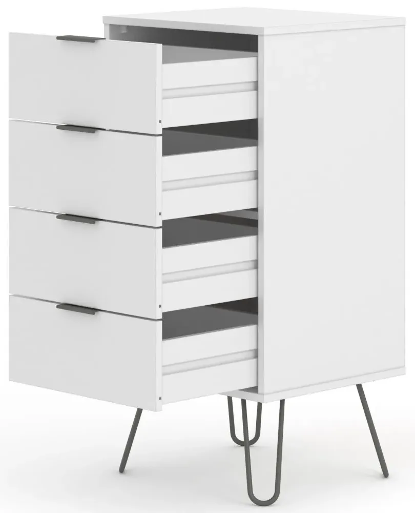 Alaska 4 Drawer Narrow Chest with Hairpin Legs - White