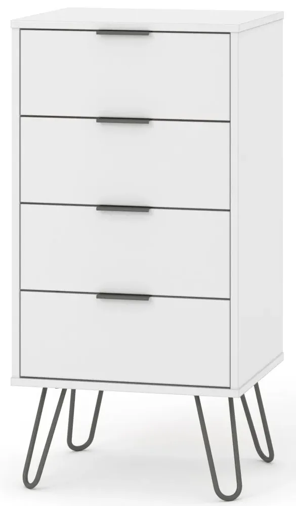 Alaska 4 Drawer Narrow Chest with Hairpin Legs - White