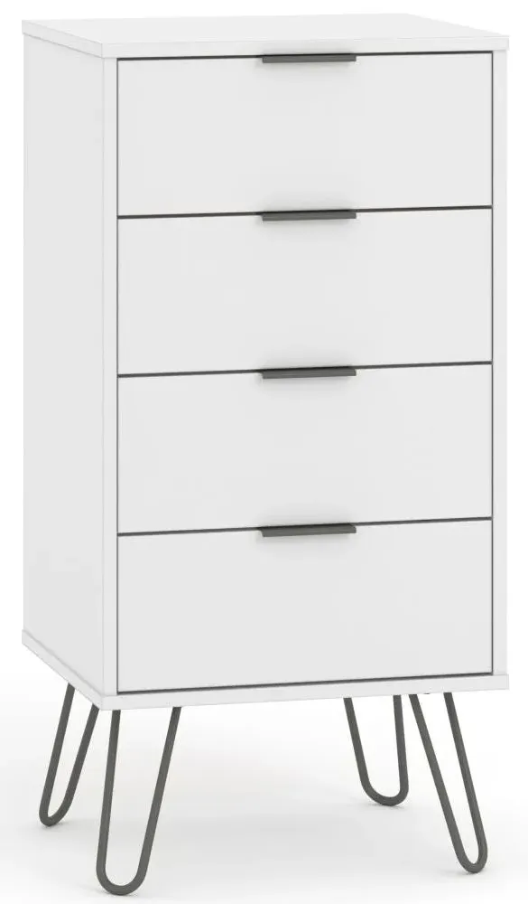 Alaska 4 Drawer Narrow Chest with Hairpin Legs - White