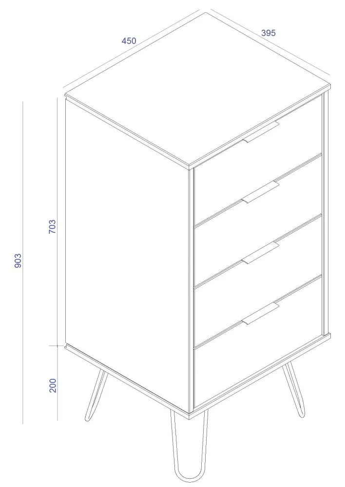 Alaska 4 Drawer Narrow Chest with Hairpin Legs - White