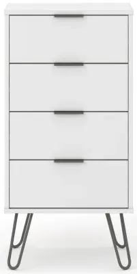 Alaska 4 Drawer Narrow Chest with Hairpin Legs - White