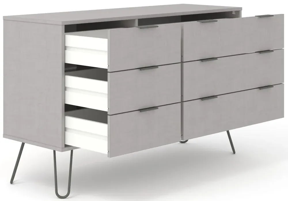 Alaska 6 Drawer Wide Chest with Hairpin Legs - Grey