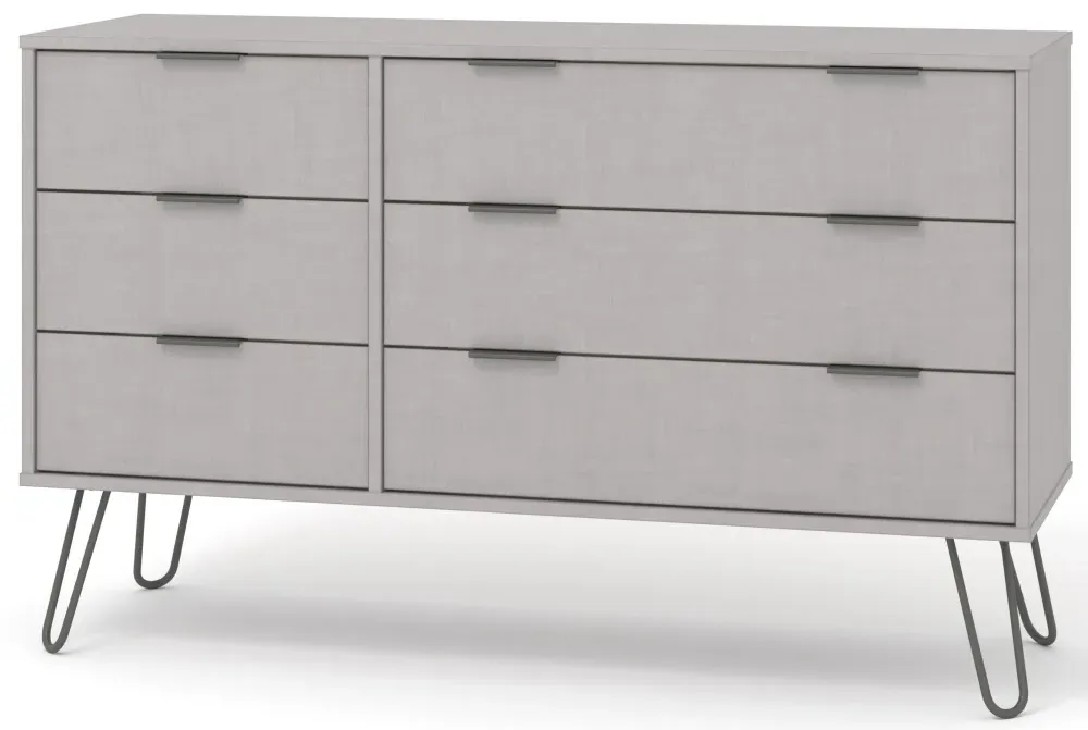 Alaska 6 Drawer Wide Chest with Hairpin Legs - Grey
