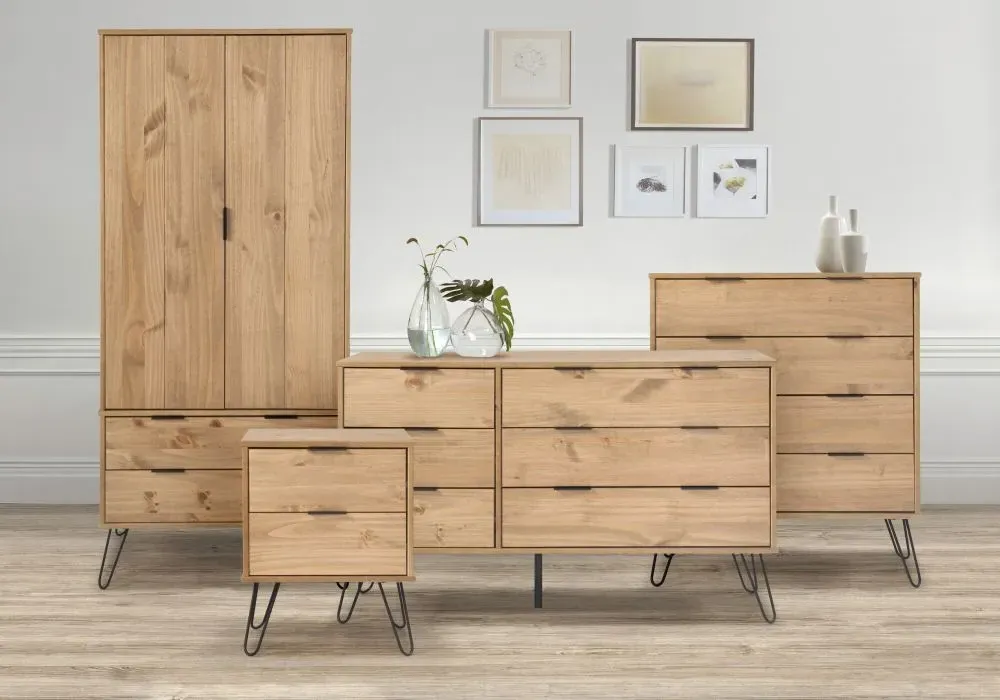 Alaska 6 Drawer Wide Chest with Hairpin Legs - Waxed Pine