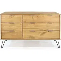 Alaska 6 Drawer Wide Chest with Hairpin Legs - Waxed Pine