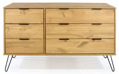 Alaska 6 Drawer Wide Chest with Hairpin Legs - Waxed Pine