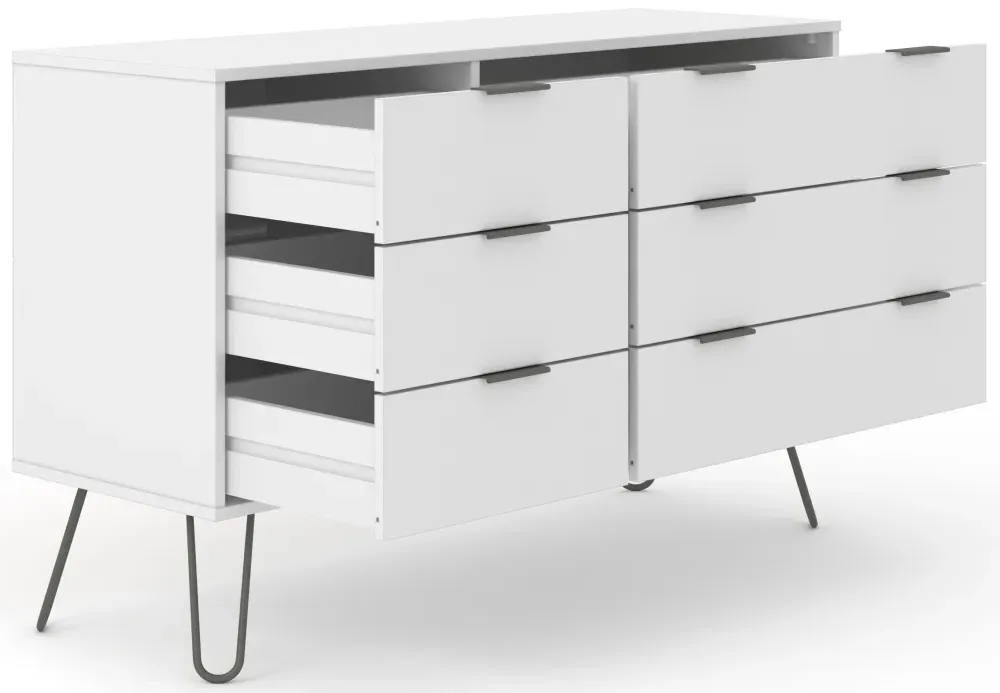 Alaska 6 Drawer Wide Chest with Hairpin Legs - White