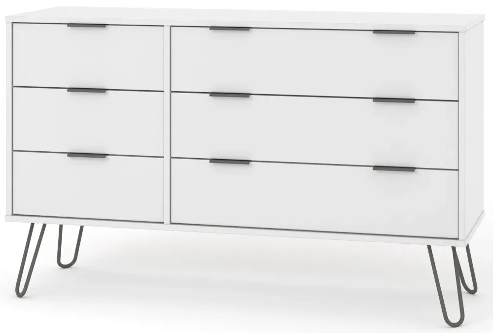 Alaska 6 Drawer Wide Chest with Hairpin Legs - White