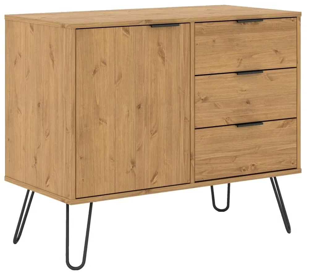 Alaska 90cm Small Sideboard with Hairpin Legs - Waxed Pine