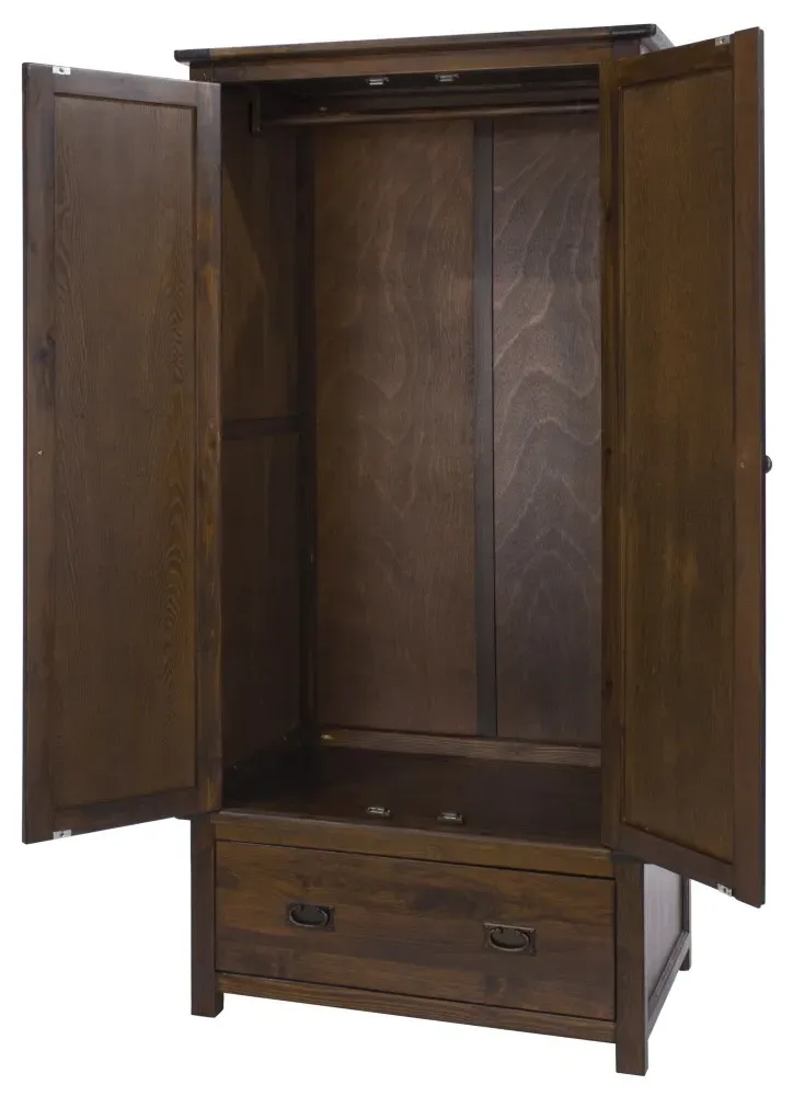 Bent 2 Door Wardrobe with Drawer - Dark Wood