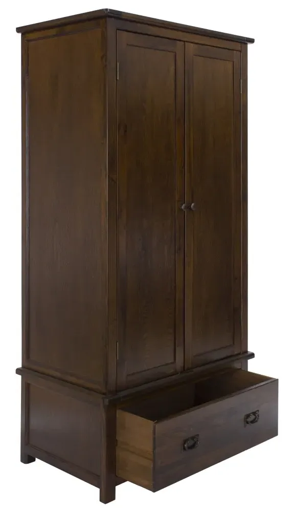 Bent 2 Door Wardrobe with Drawer - Dark Wood