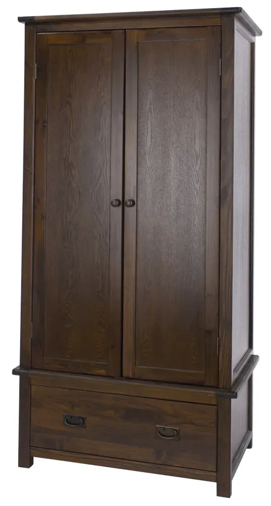 Bent 2 Door Wardrobe with Drawer - Dark Wood