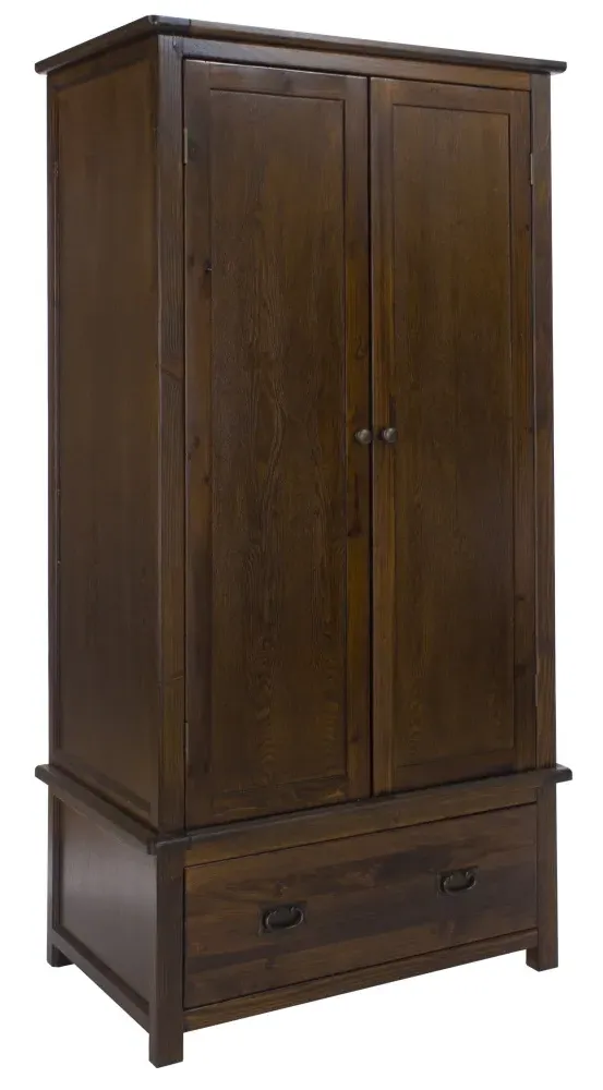 Bent 2 Door Wardrobe with Drawer - Dark Wood