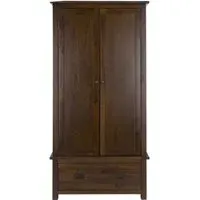 Bent 2 Door Wardrobe with Drawer - Dark Wood