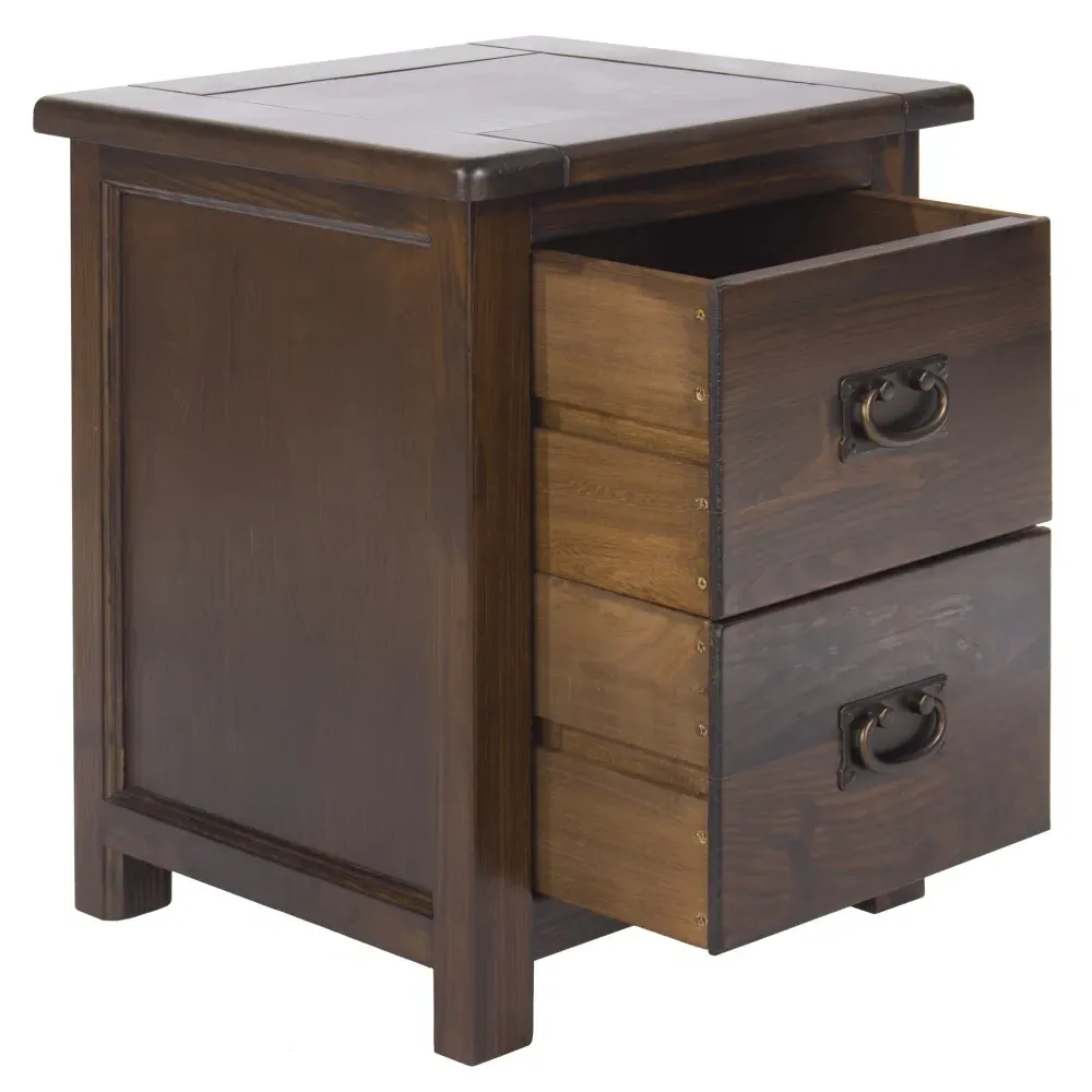Bent 2 Drawer Bedside Cabinet - Dark Wood