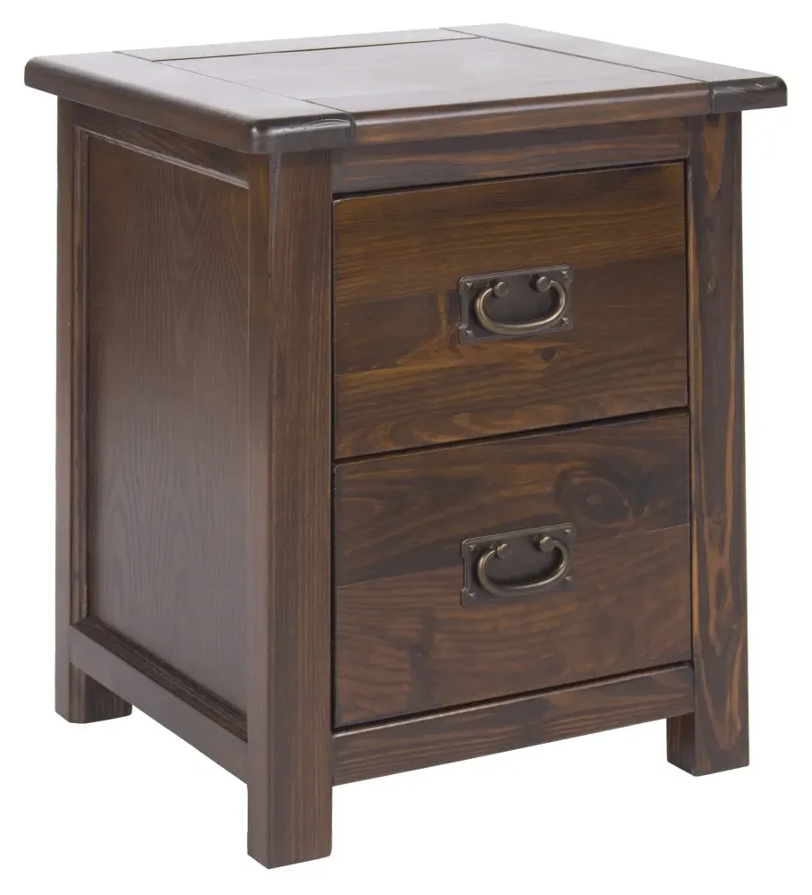 Bent 2 Drawer Bedside Cabinet - Dark Wood
