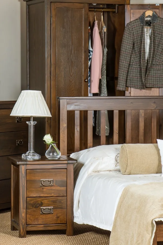 Bent 2 Drawer Bedside Cabinet - Dark Wood