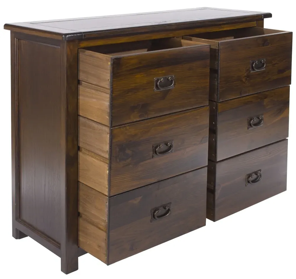 Bent 6 Drawer Wide Chest - Dark Wood