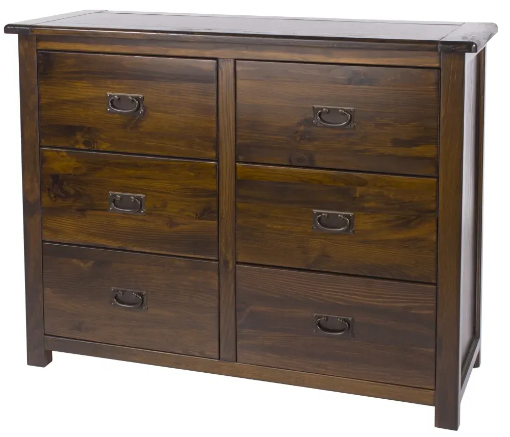 Bent 6 Drawer Wide Chest - Dark Wood