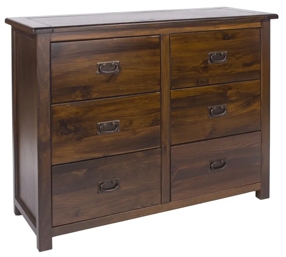 Bent 6 Drawer Wide Chest - Dark Wood