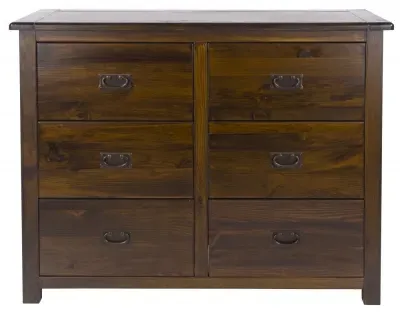 Bent 6 Drawer Wide Chest - Dark Wood