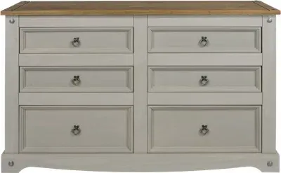 Corona 6 Drawer Wide Chest - Grey, Mexican Pine
