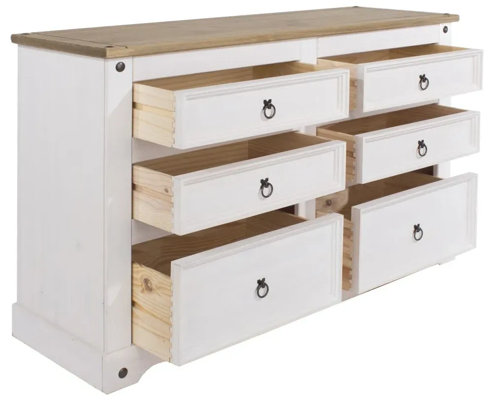 Corona 6 Drawer Wide Chest - White, Mexican Pine