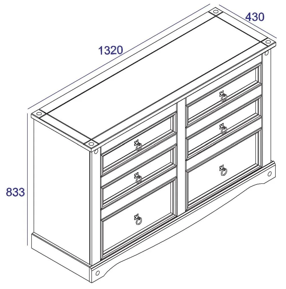 Corona 6 Drawer Wide Chest - White, Mexican Pine