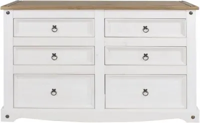 Corona 6 Drawer Wide Chest - White, Mexican Pine